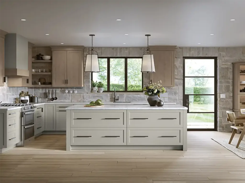 Modern kitchen with light cabinetry and island